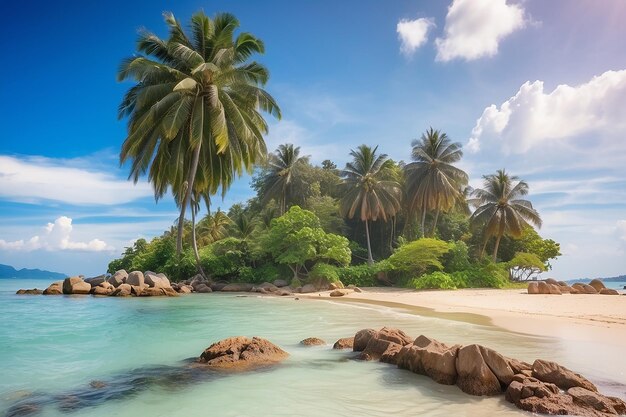 Lindas praias tropicais ao ar livre em torno da ilha de samui com palmeiras de coco