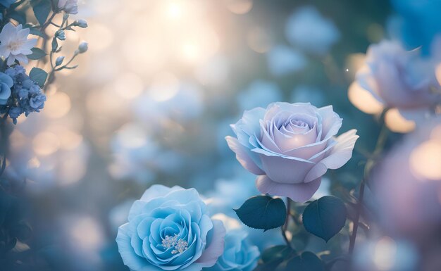 Lindas rosas azuis e cor de rosa no jardim AI