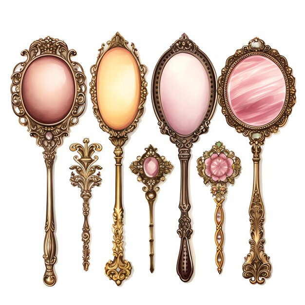 lindas senhoras chiques espelho de mão rosa vintage clipart ilustração