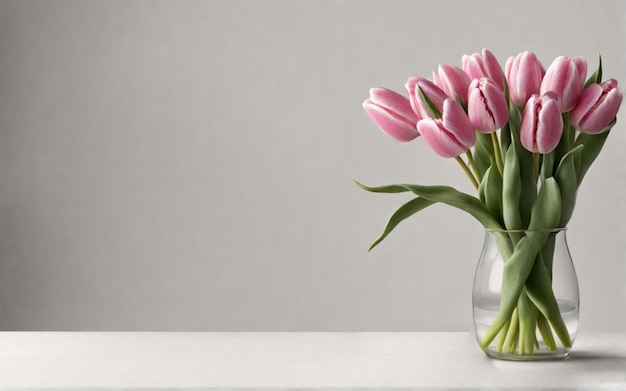 Lindas tulipas cor-de-rosa em um vaso Espaço para texto IA generativa