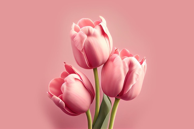 Lindas tulipas em fundo rosa Generative Ai