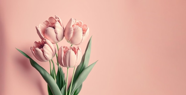 Lindas tulipas para o dia das mães ou dia dos namorados em fundo rosa Generatie AI