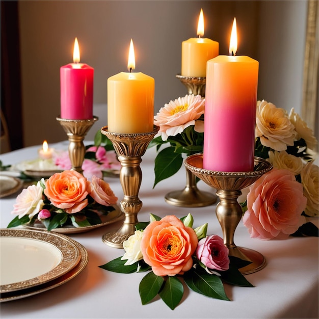 Lindas velas bem decoradas na mesa