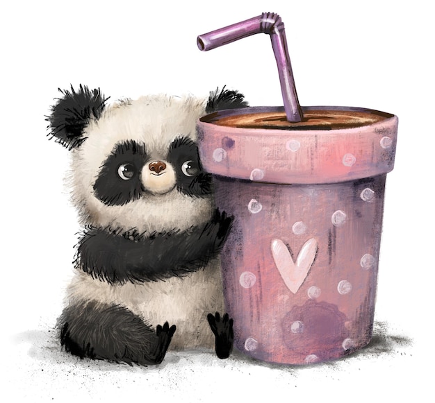 Lindo acuarela dibujada a mano panda aniles taza de té taza de café