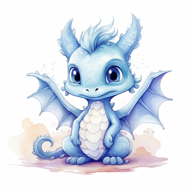 Lindo, acuarela, pequeño, dragón, bebé, ilustración, aislado, clipart, carácter