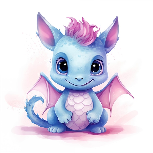 Lindo, acuarela, pequeño, dragón, bebé, ilustración, aislado, clipart, carácter