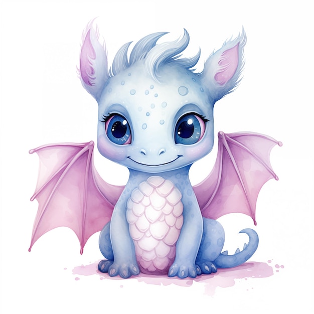 Lindo, acuarela, pequeño, dragón, bebé, ilustración, aislado, clipart, carácter