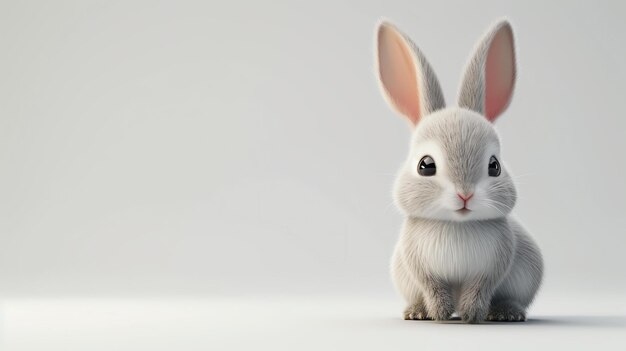 Lindo y acurrucado conejo gris sentado sobre un fondo blanco Perfecto para la primavera de Pascua o proyectos con temas de mascotas