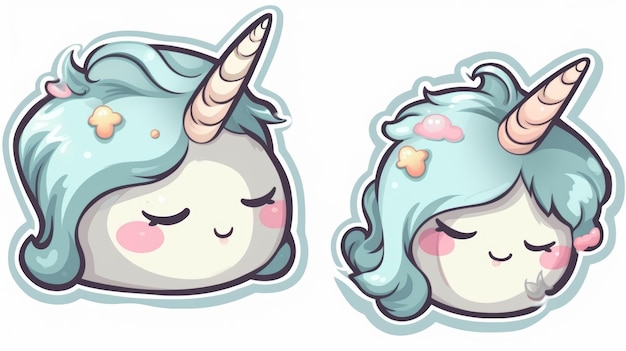 El lindo adhesivo de bebé unicornio con fondo blanco de IA generativa