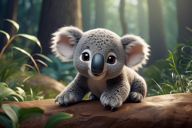 un lindo y adorable bebé Koala generativo AI renderizado en el estilo de animación de dibujos animados para niños estilo fantasía