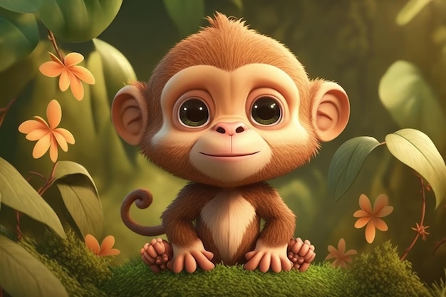 un lindo adorable bebé Mono generativo ai representado al estilo de dibujos animados para niños