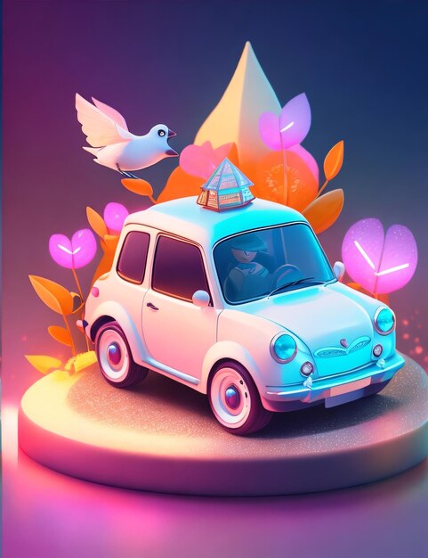 Foto lindo, adorable, coche, ilustración