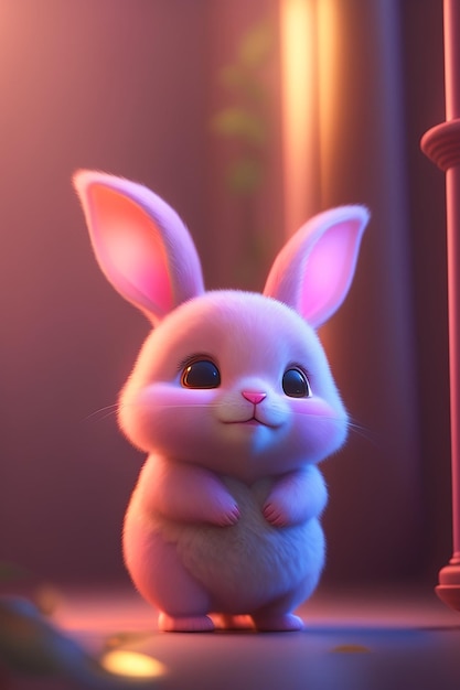 Lindo adorable conejito rosa saludando y sonriendo saludándome lindo conejo lindo conejito