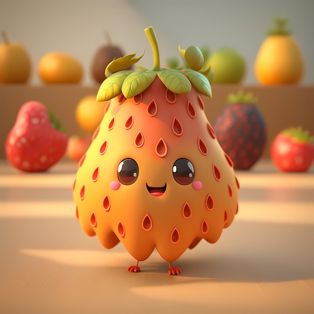 Lindo y adorable diseño de personajes de frutas en 3D Ilustración