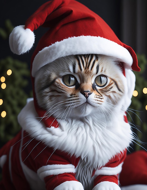 Lindo y adorable gato Santa Claus versión