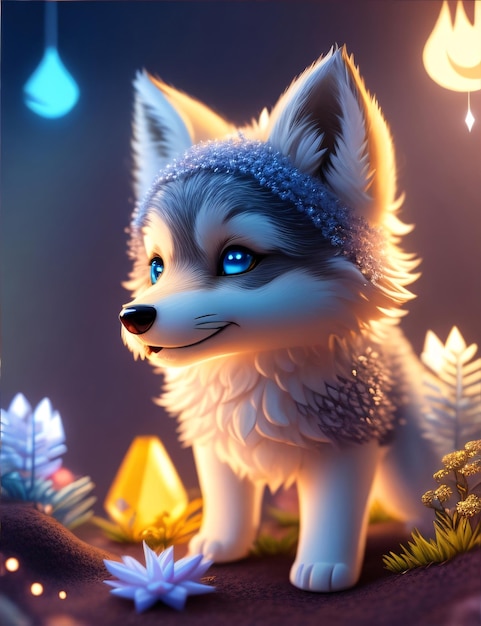 lindo, adorable, lobo, ilustración