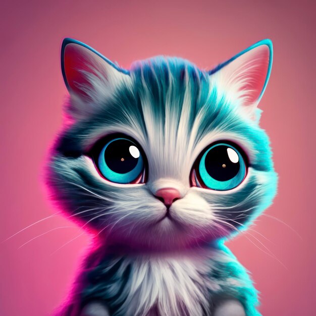 Lindo, adorable, ojos grandes, gatito, gatito, gato, retrato, 3d, prestados