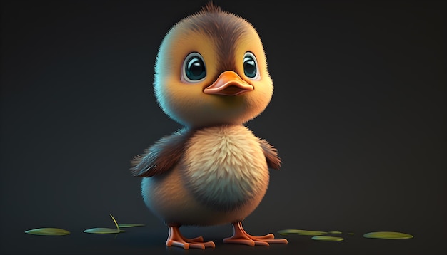 Un lindo y adorable pato bebé representado al estilo de animación de dibujos animados para niños estilo de fantasía generativo ai