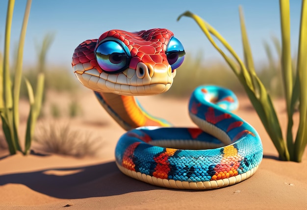 Lindo y adorable pequeña serpiente colorida IA generativa