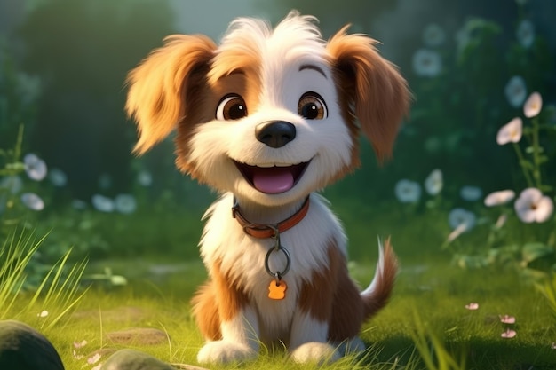 un lindo y adorable perro bebé ai generativo representado al estilo de dibujos animados para niños