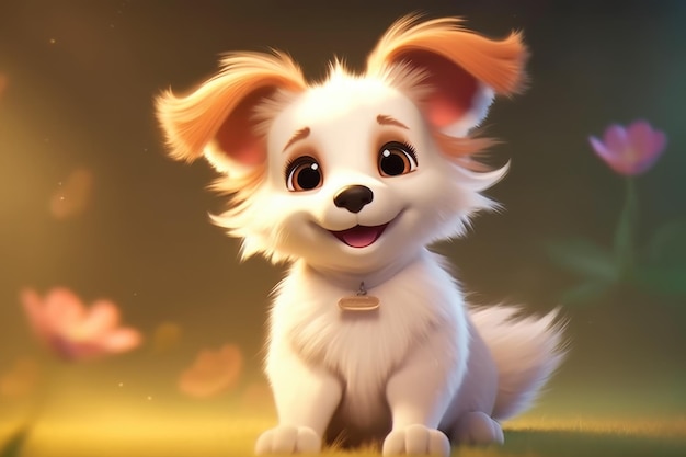 un lindo y adorable perro bebé ai generativo representado al estilo de dibujos animados para niños