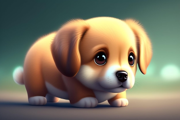 Lindo y adorable perro de dibujos animados bebé fantasía de ensueño