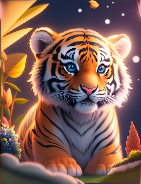 lindo, adorable, tigre, ilustración