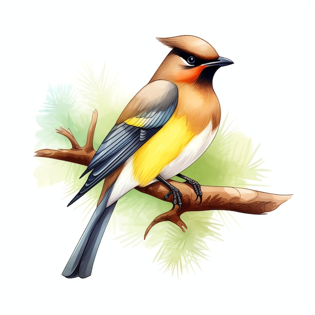 Lindo ala de cera de cedro con su aspecto elegante y elegante clipart de ilustración de acuarela de pájaros