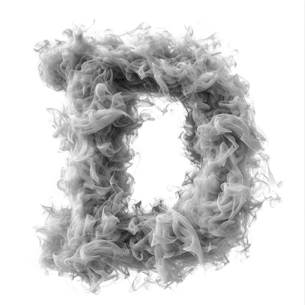 Foto lindo alfabeto gris d en forma de humo sobre un fondo blanco