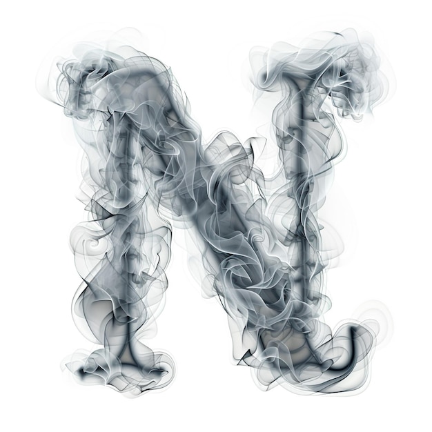 Foto lindo alfabeto gris n en forma de humo sobre un fondo blanco
