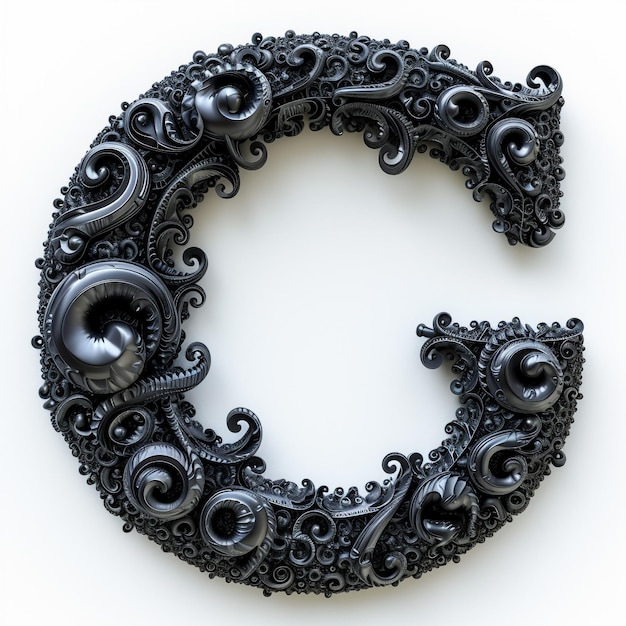 El lindo alfabeto negro C como forma fractal sobre un fondo blanco
