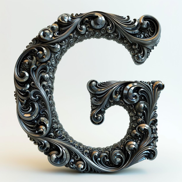 Foto el lindo alfabeto negro g como forma fractal sobre un fondo blanco