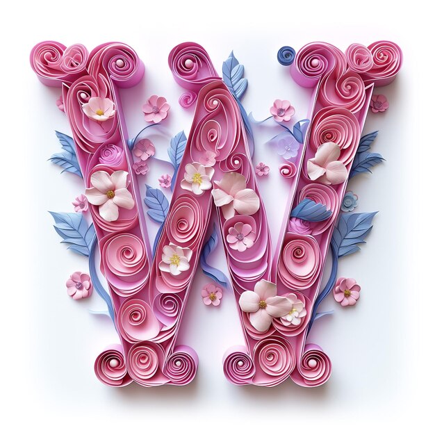 Foto lindo alfabeto rosado w como forma de arte de quilling en fondo blanco