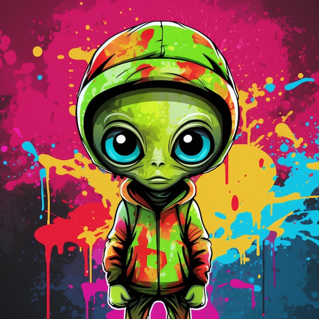 lindo alienígena colorido design estilo grafite