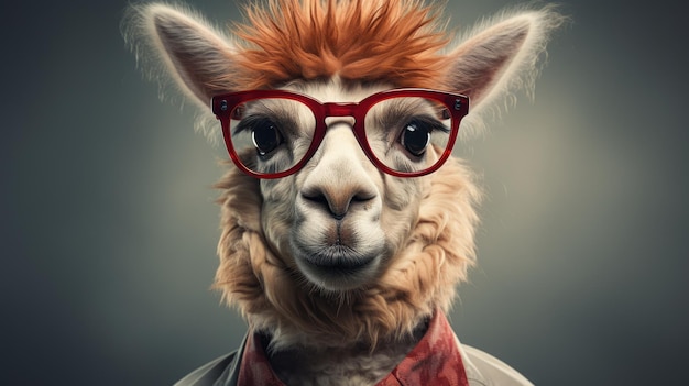 un lindo alpaca con gafas rojas