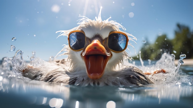 Un lindo animal con gafas de sol y sentado en un jacuzzi con burbujas