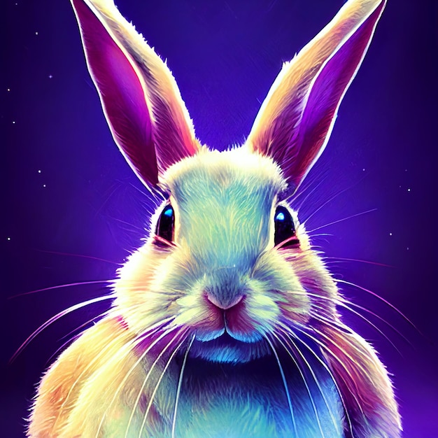 Lindo animal pequeño retrato de conejo bastante colorido de un toque de ilustración de acuarela