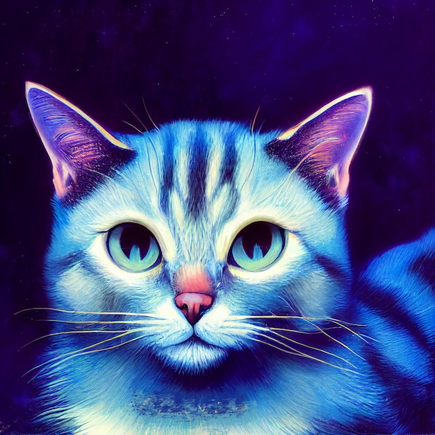 Lindo animal pequeño retrato de gato bastante azul de un toque de ilustración de acuarela