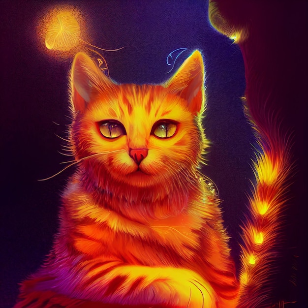 Lindo animal pequeño retrato de gato bonito de un toque de ilustración de acuarela