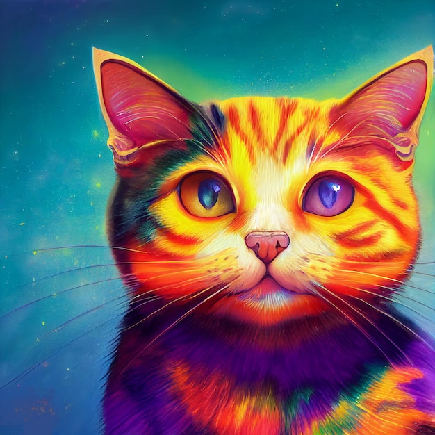 Lindo animal pequeño retrato de gato bonito de un toque de ilustración de acuarela
