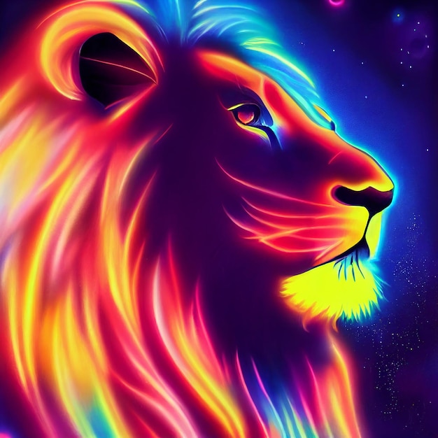 Lindo animal pequeño retrato de león bastante colorido de un toque de ilustración de acuarela