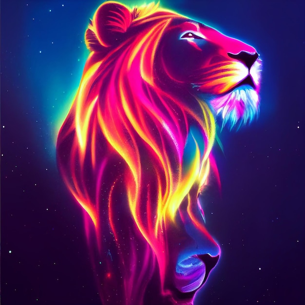 Lindo animal pequeño retrato de león bastante colorido de un toque de ilustración de acuarela