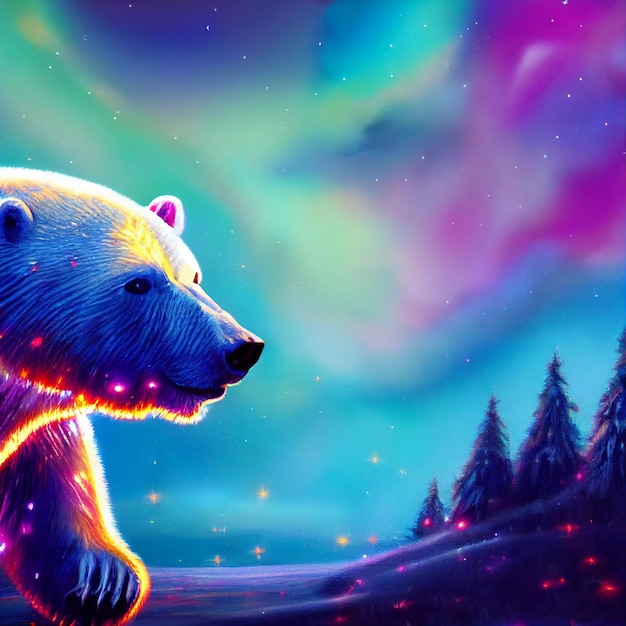 Lindo animal pequeño retrato de oso polar bastante colorido de un toque de ilustración de acuarela