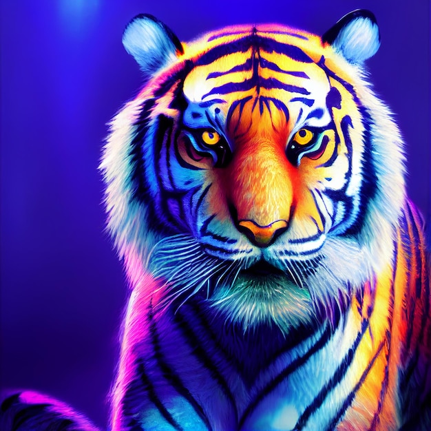 Lindo animal pequeño retrato de tigre bastante colorido de un toque de ilustración de acuarela