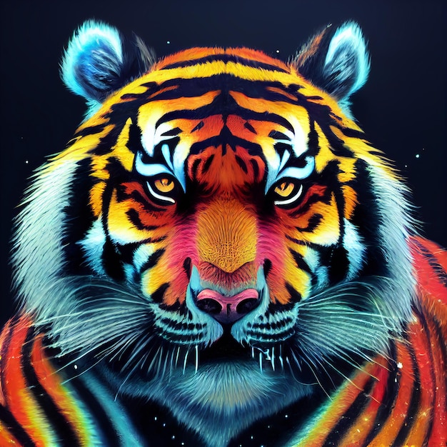 Lindo animal pequeño retrato de tigre bastante colorido de un toque de ilustración de acuarela