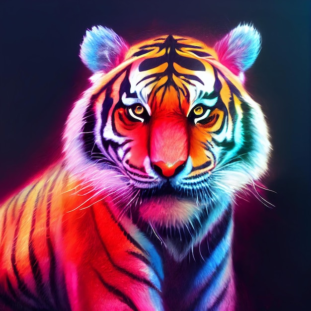 Lindo animal pequeño retrato de tigre bastante colorido de un toque de ilustración de acuarela