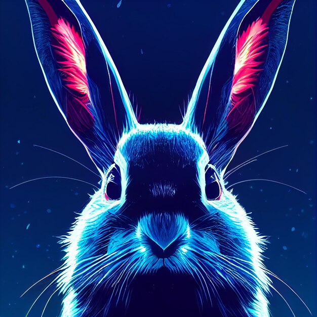 Lindo animalito bonito retrato de conejo azul de un toque de ilustración de acuarela