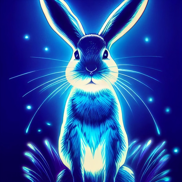 Lindo animalito bonito retrato de conejo azul de un toque de ilustración de acuarela