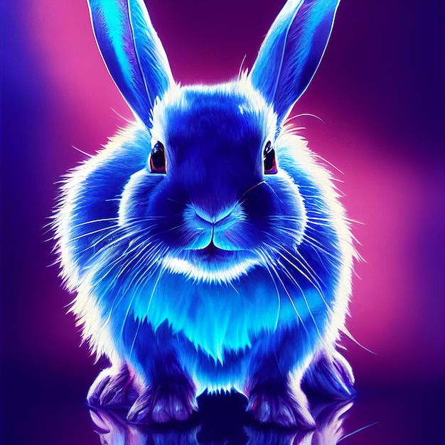 Lindo animalito bonito retrato de conejo azul de un toque de ilustración de acuarela