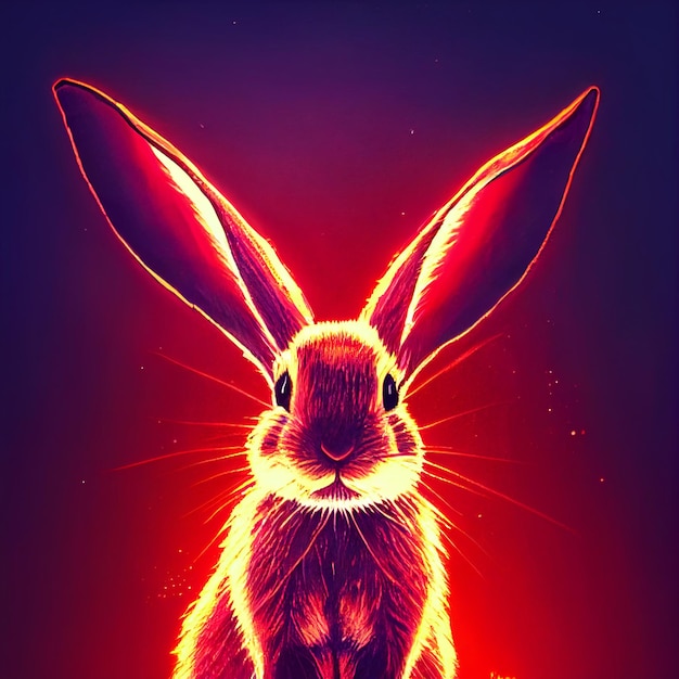 Foto lindo animalito bonito retrato de conejo rojo de un toque de ilustración de acuarela
